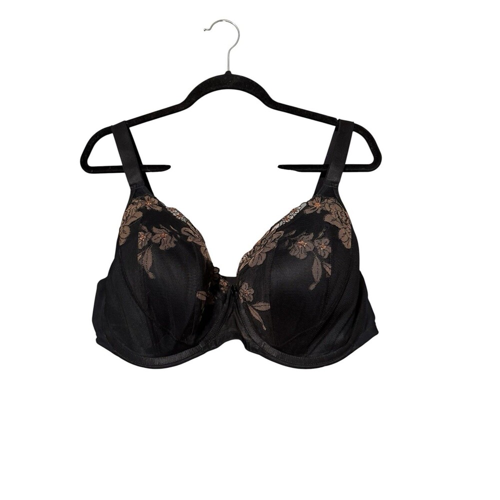 Elomi Teagan Bra 40H Black Floral Lace Underwire Adjustable Straps